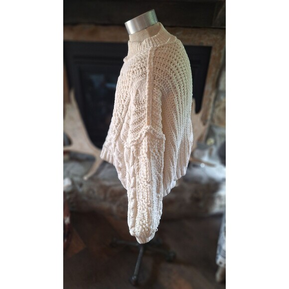 POL Soft Chunky Knit Cropped Cable Cream Knit  Pattern Turtle Neck Sweater Large - Picture 4 of 8